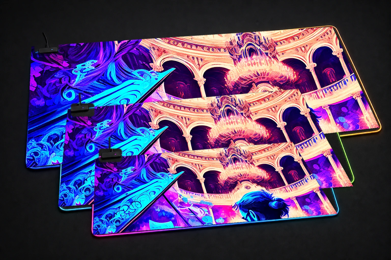 Pianist Music RGB Desk Mat three-size comparison