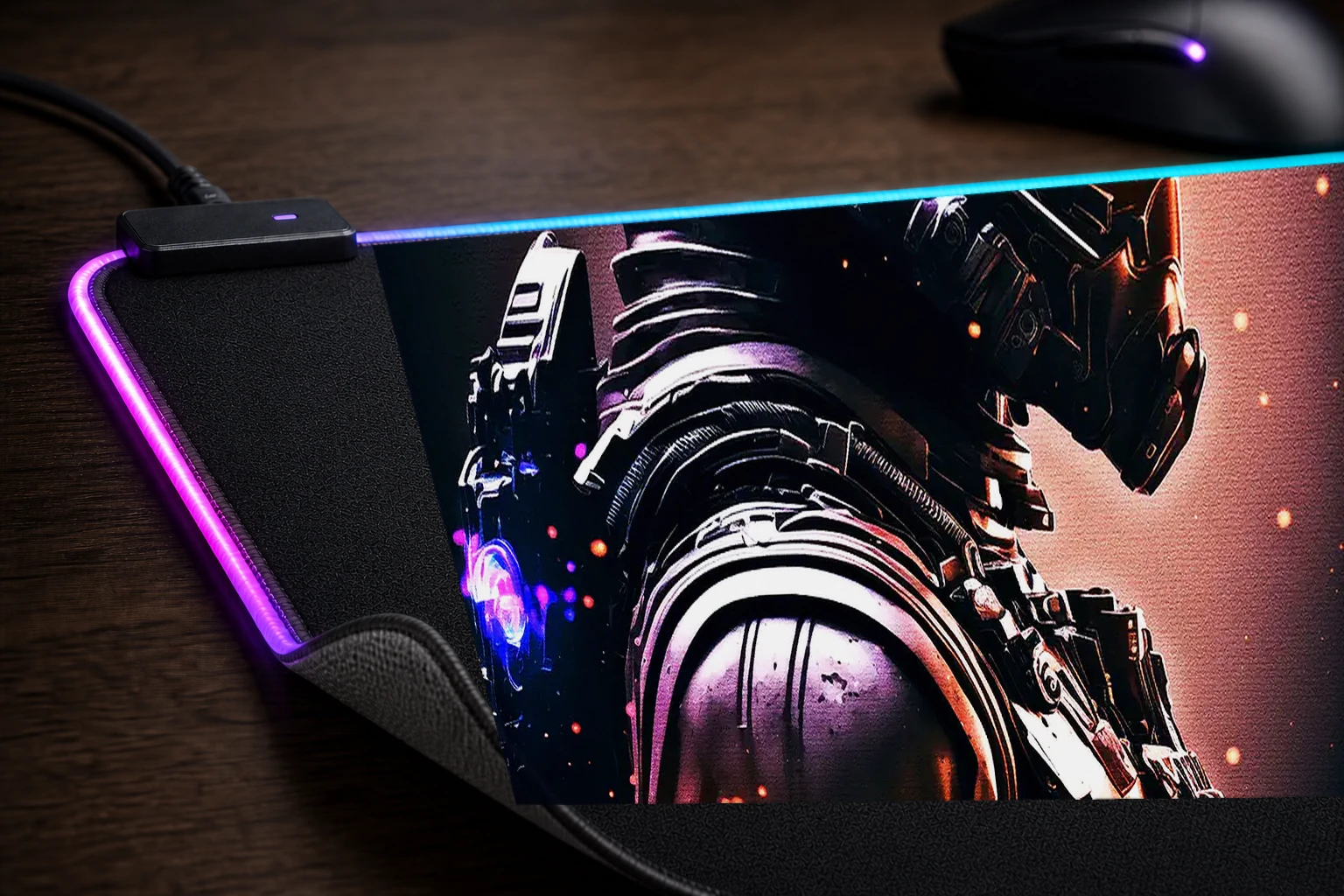 Black Armor New RGB Desk Mat controller and material detail