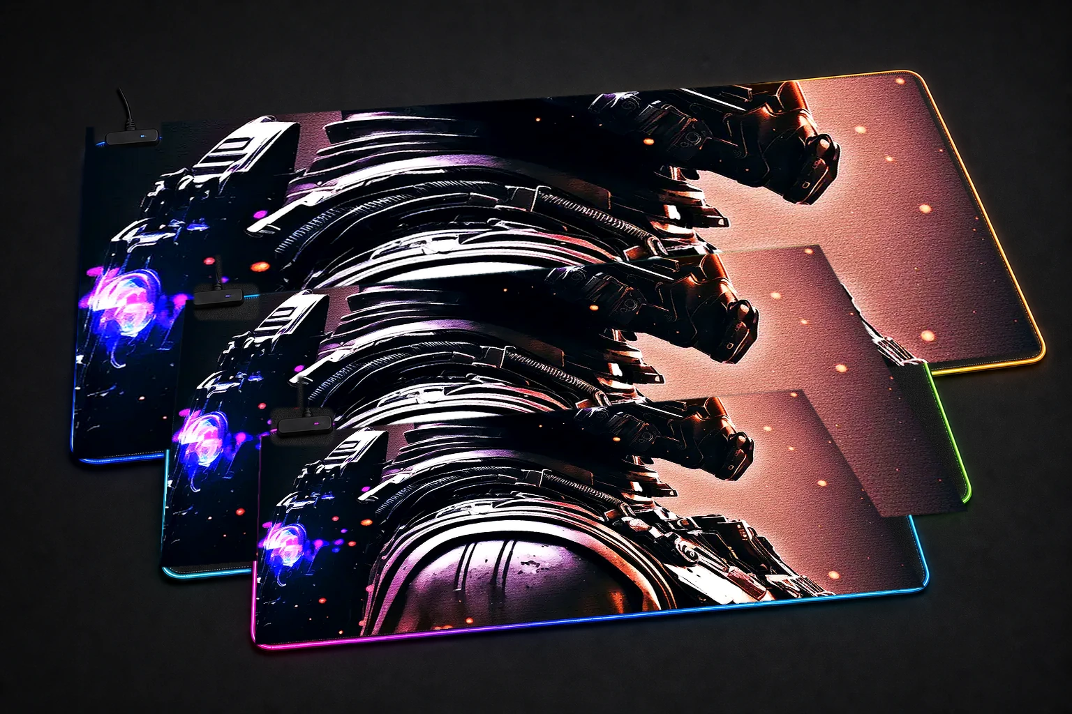 Black Armor New RGB Desk Mat three-size comparison