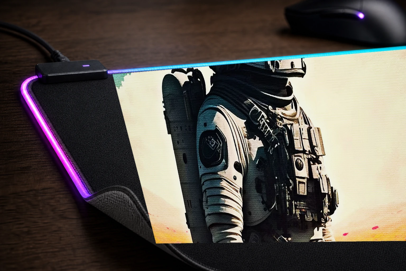 Astronaut standing RGB Desk Mat controller and material detail