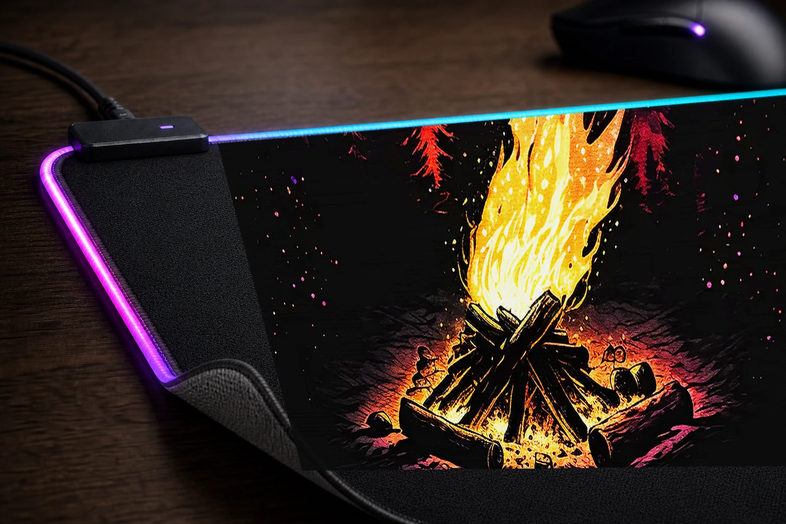 Nice galaxy campfire RGB Desk Mat controller and material detail