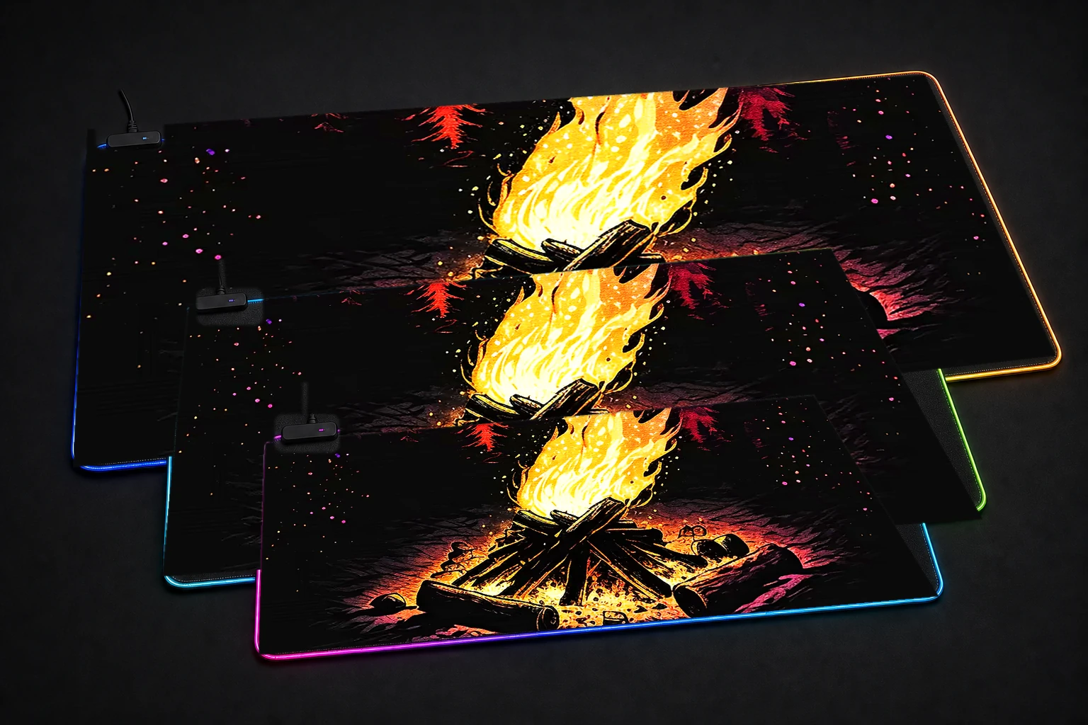Nice galaxy campfire RGB Desk Mat three-size comparison