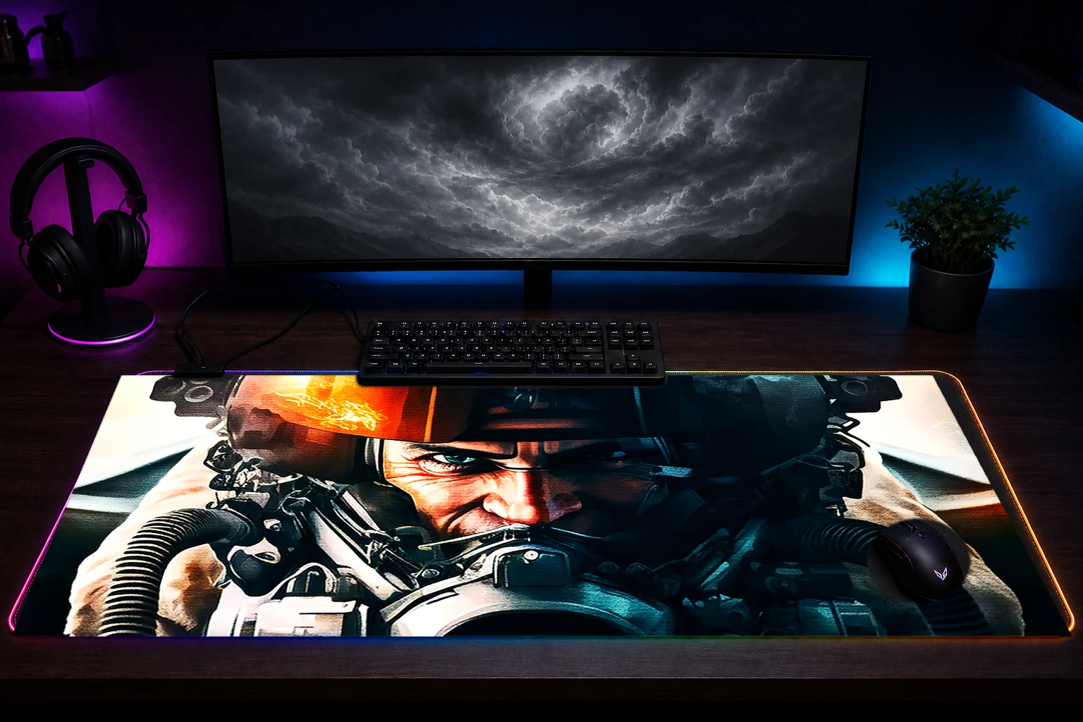 Paint Fighter Pilots RGB Desk Mat immersive setup scene
