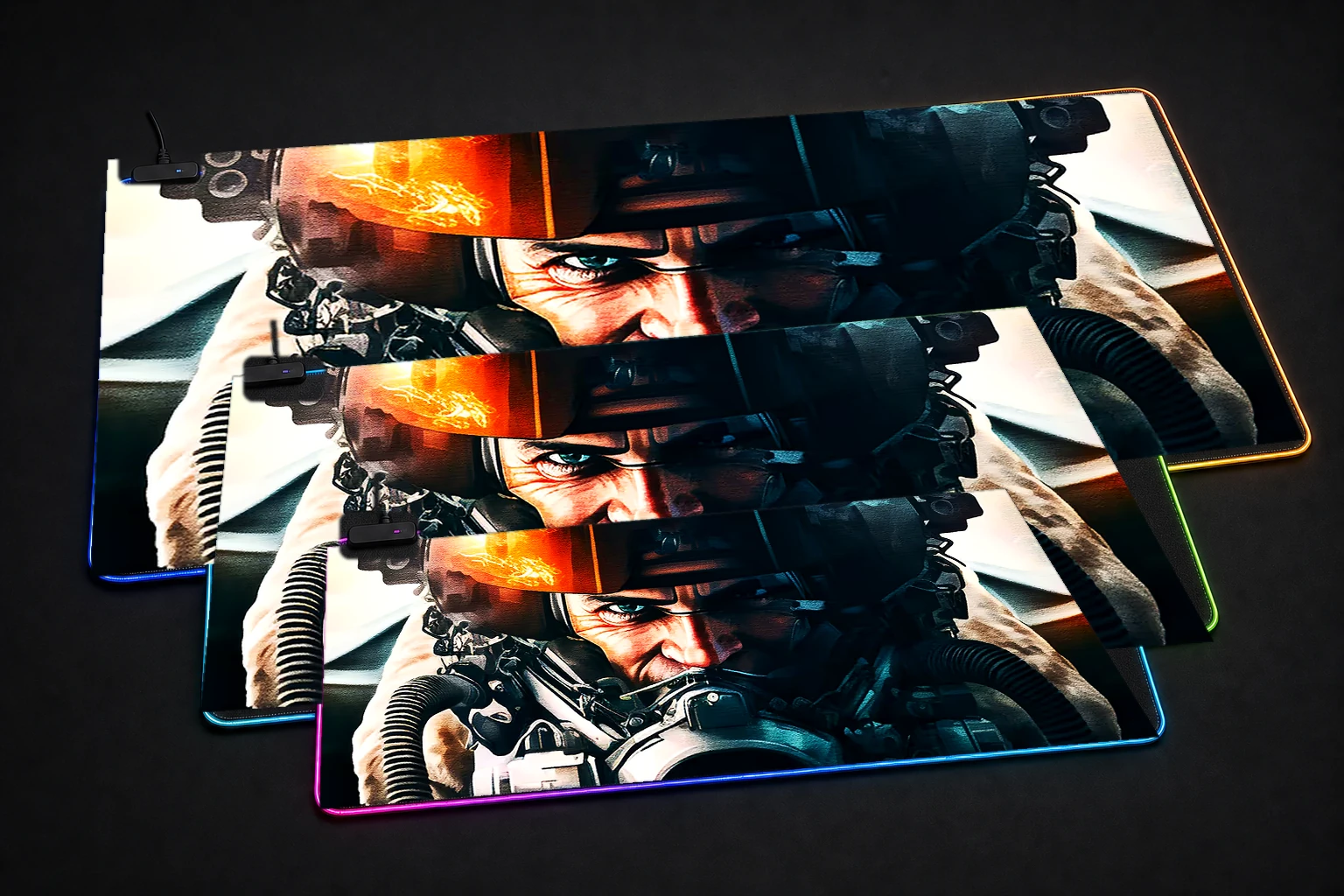 Paint Fighter Pilots RGB Desk Mat three-size comparison