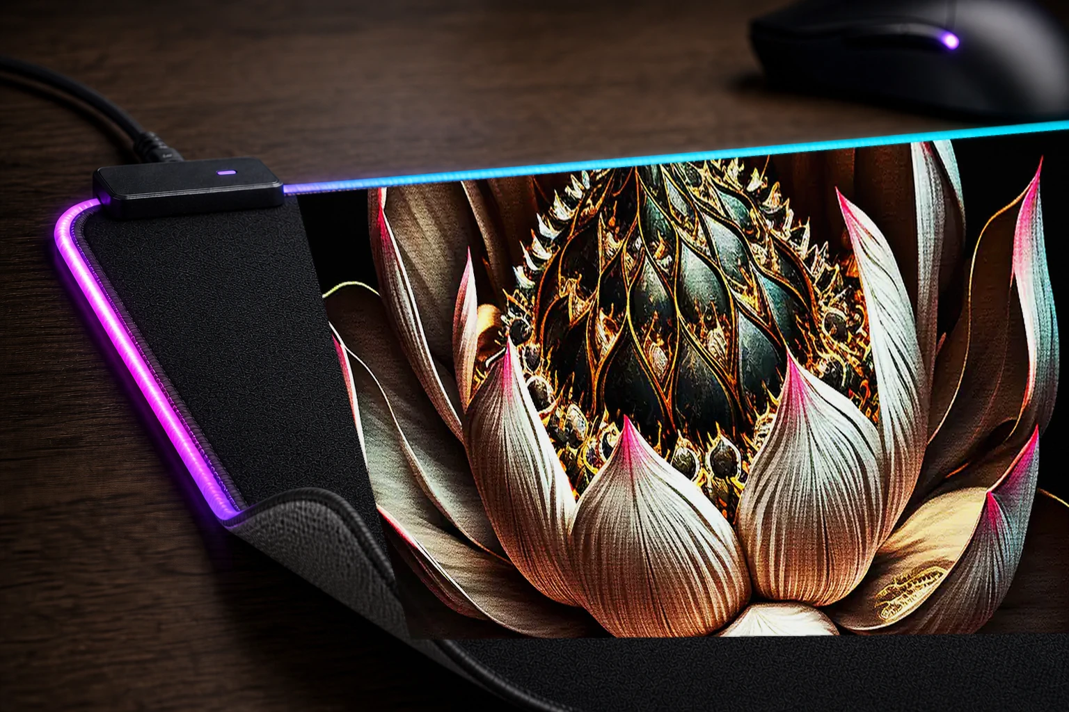 Devils Lotus RGB Desk Mat controller and material detail