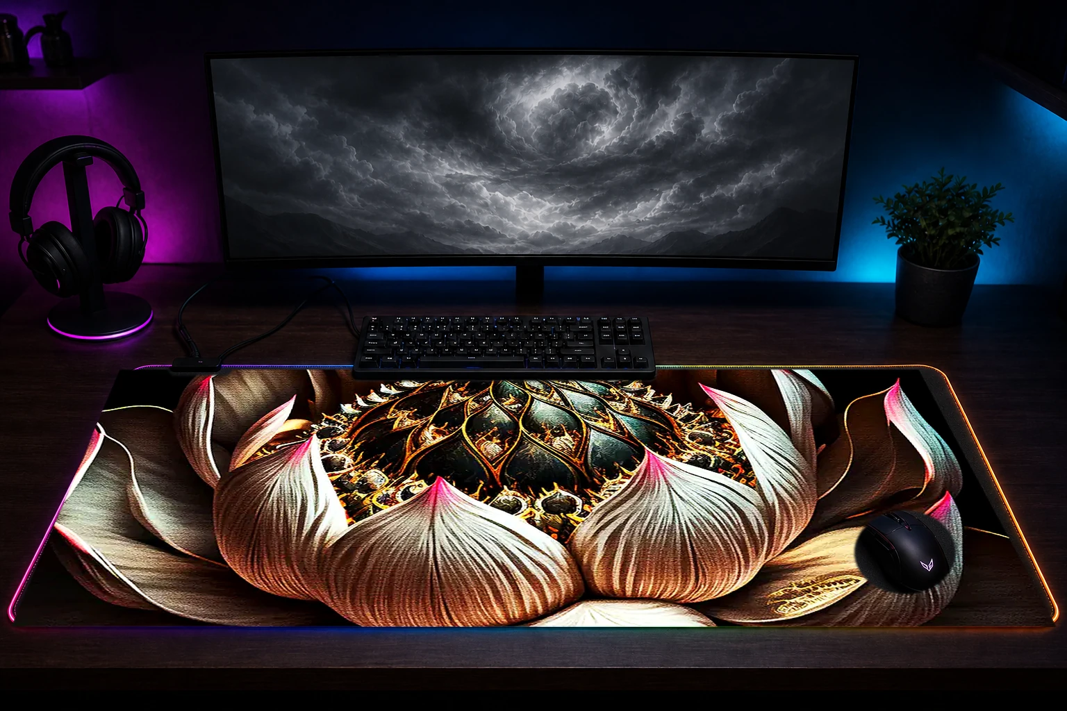 Devils Lotus RGB Desk Mat immersive setup scene