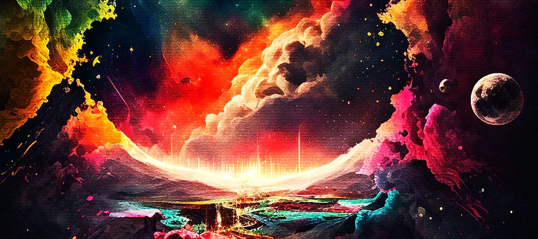 Colorful universe paint RGB Desk Mat full-width design preview