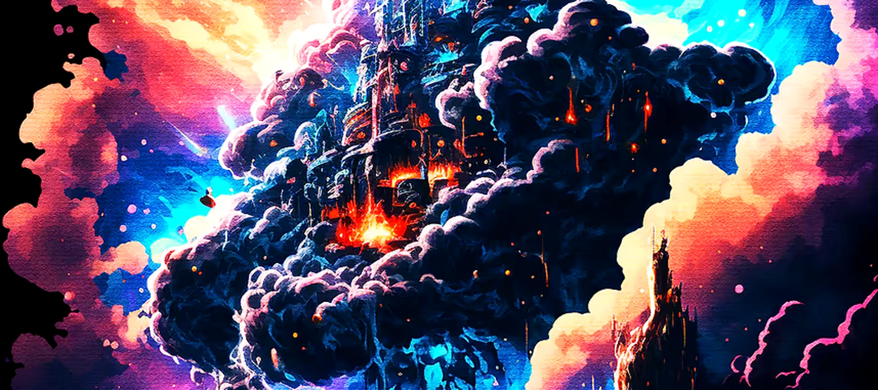A colorful fantasy world RGB Desk Mat full-width design preview