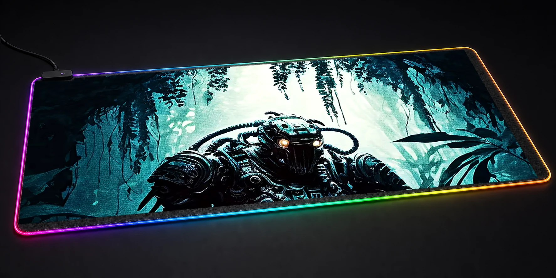Robot Exploring Forest RGB Desk Mat RGB desk mat