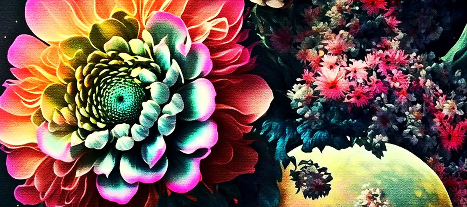 Colorful Flower Paint RGB Desk Mat full-width design preview