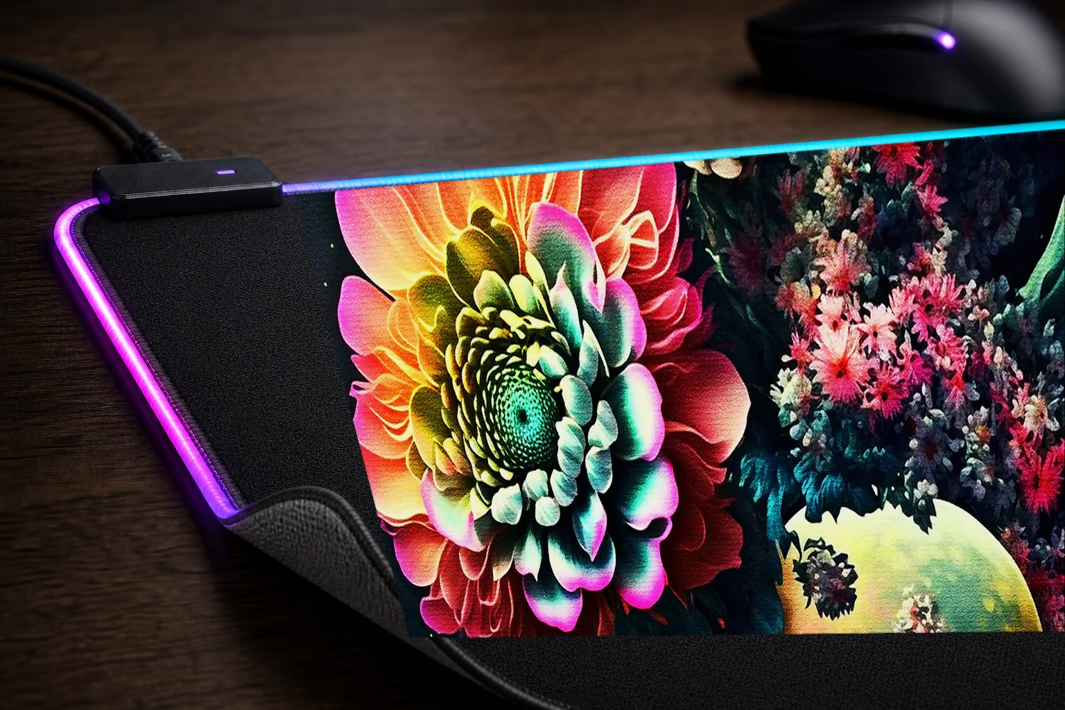 Colorful Flower Paint RGB Desk Mat controller and material detail