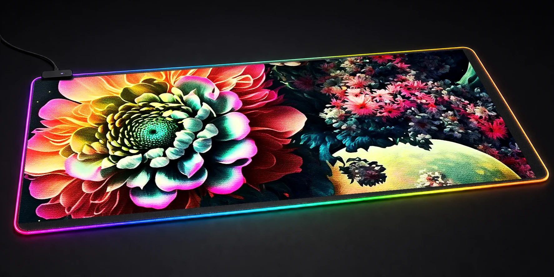 Colorful Flower Paint RGB Desk Mat RGB desk mat