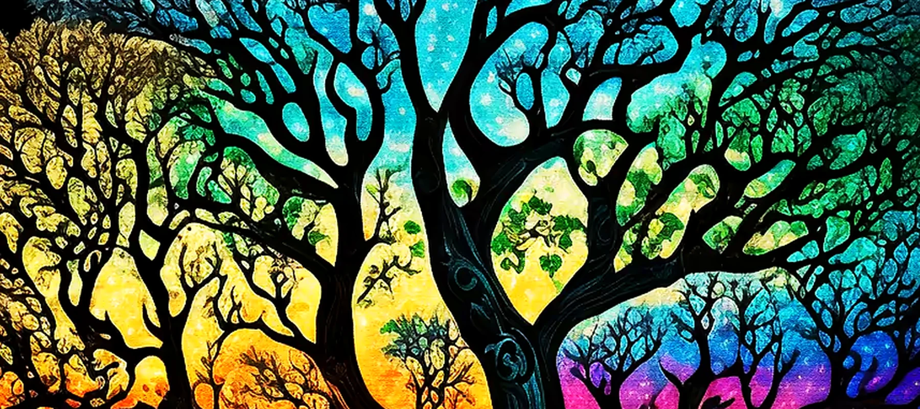 Colorful Of Tree RGB Desk Mat full-width design preview