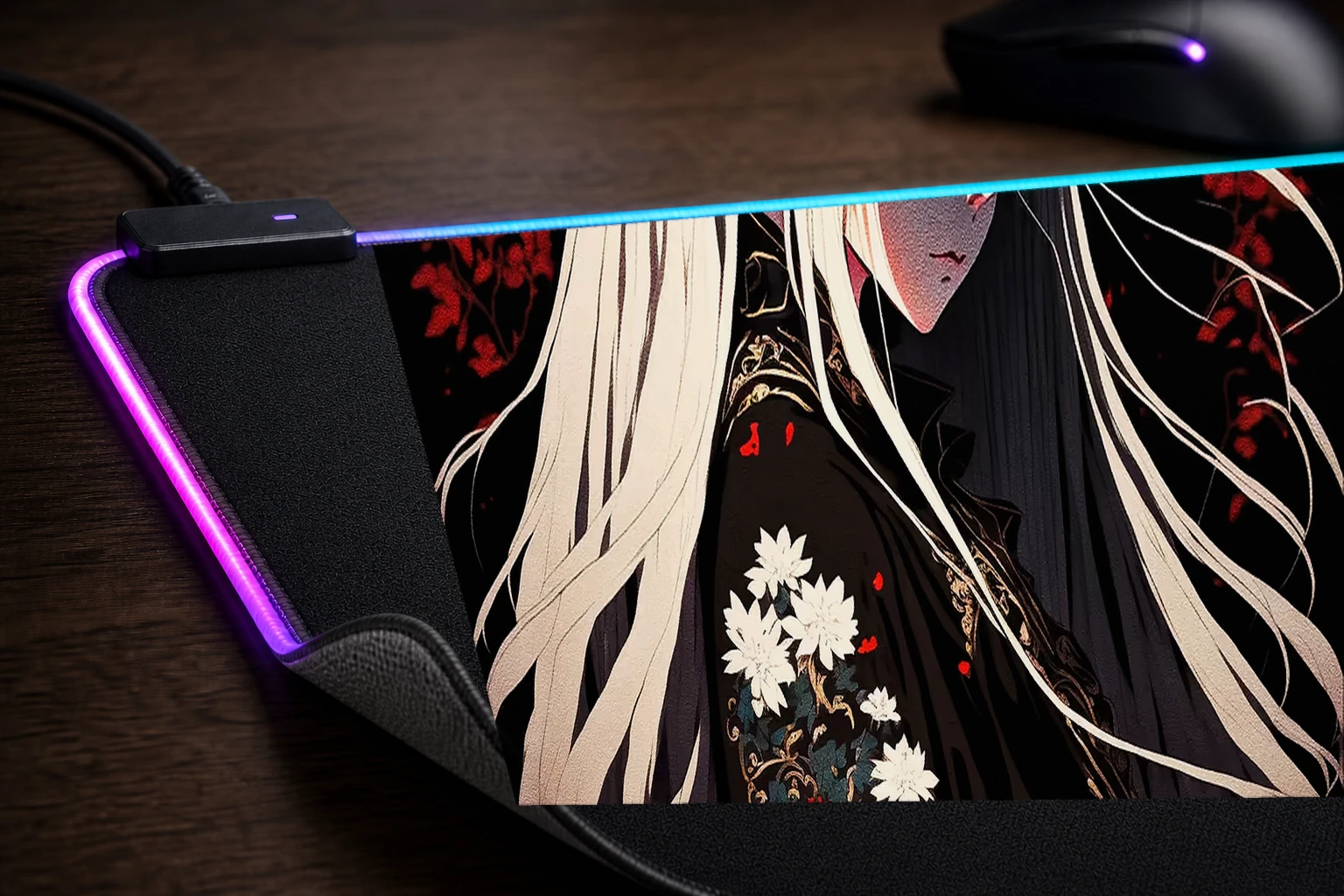 Female demon RGB Desk Mat controller and material detail
