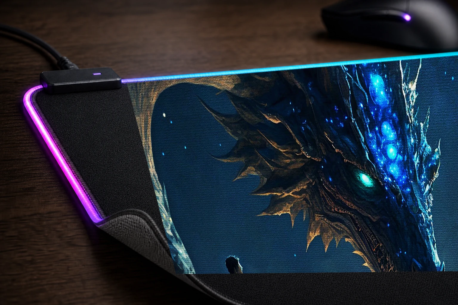 Blue Dragon Appearance RGB Desk Mat controller and material detail