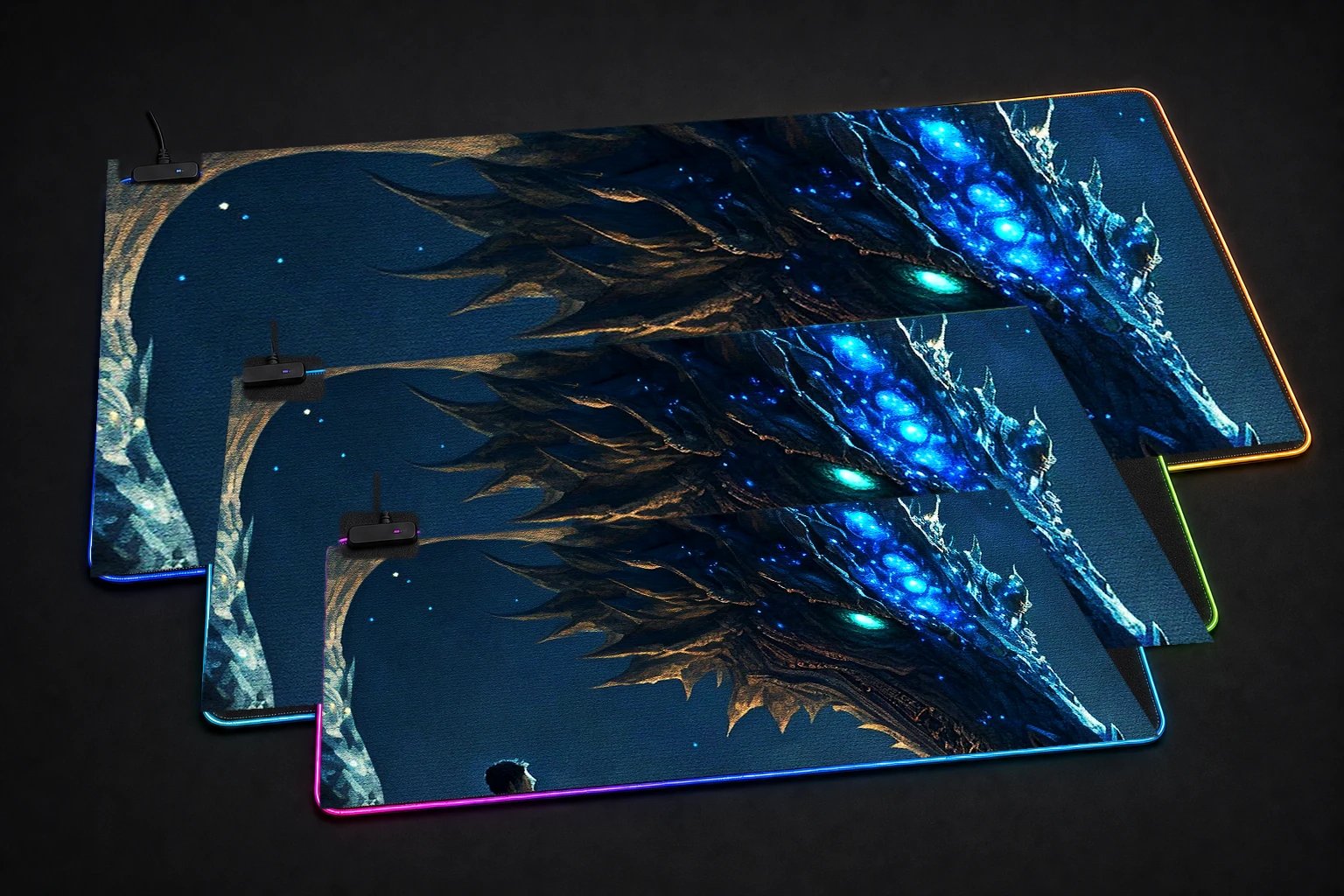 Blue Dragon Appearance RGB Desk Mat three-size comparison