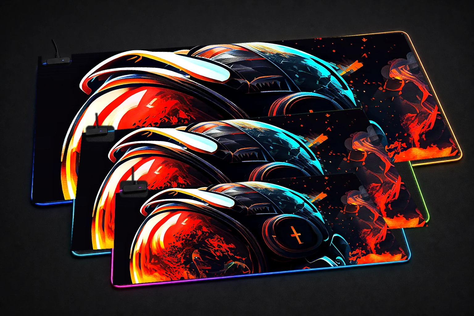 Astronaut is wild New RGB Desk Mat three-size comparison