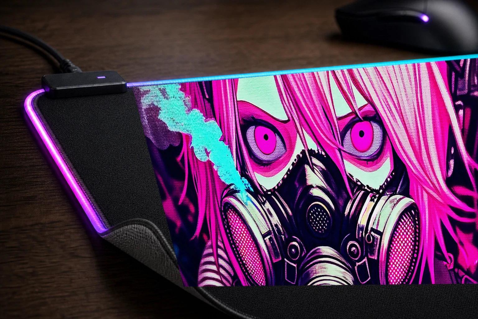 Girl In Art Style RGB Desk Mat controller and material detail