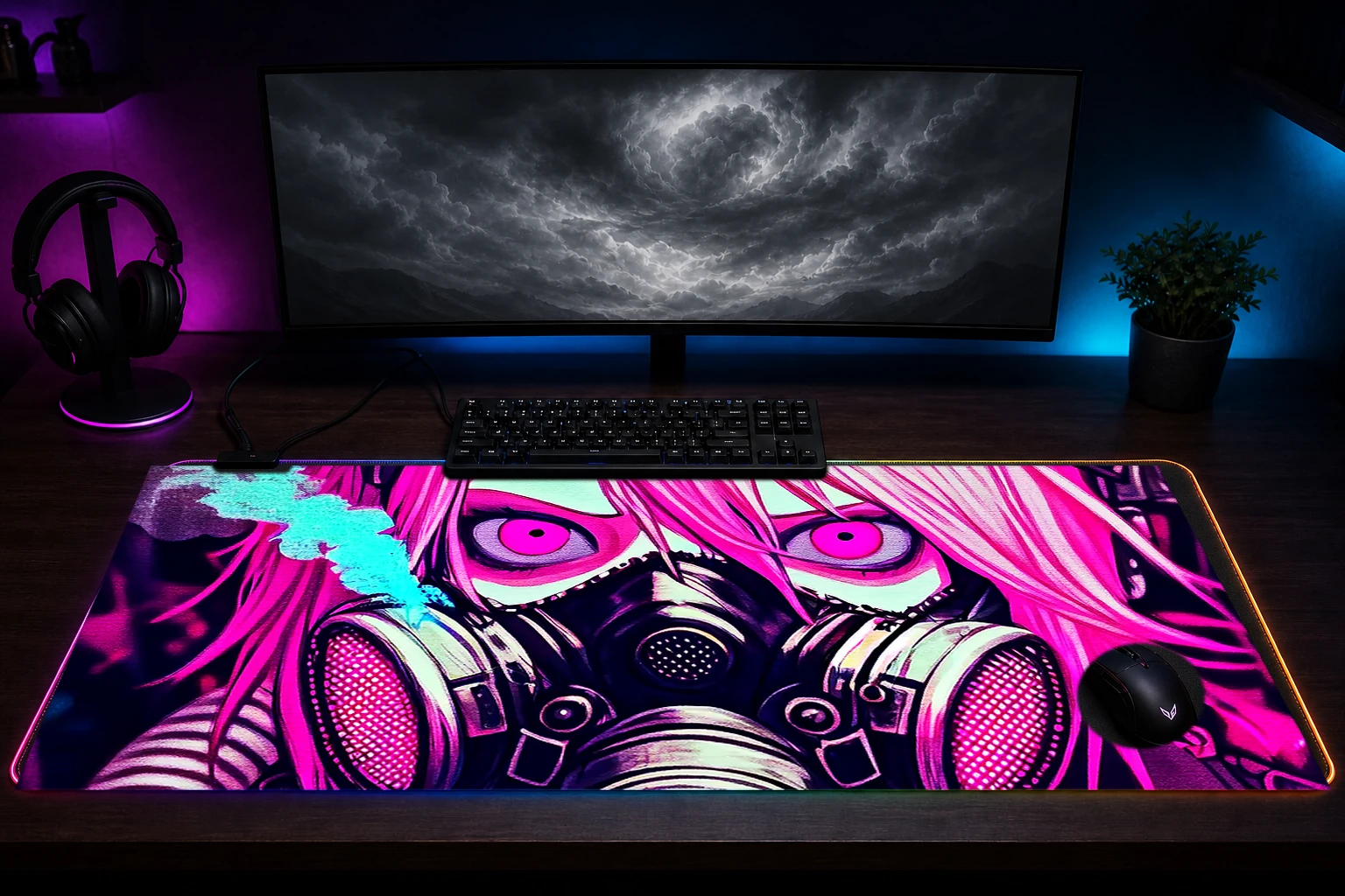 Girl In Art Style RGB Desk Mat immersive setup scene