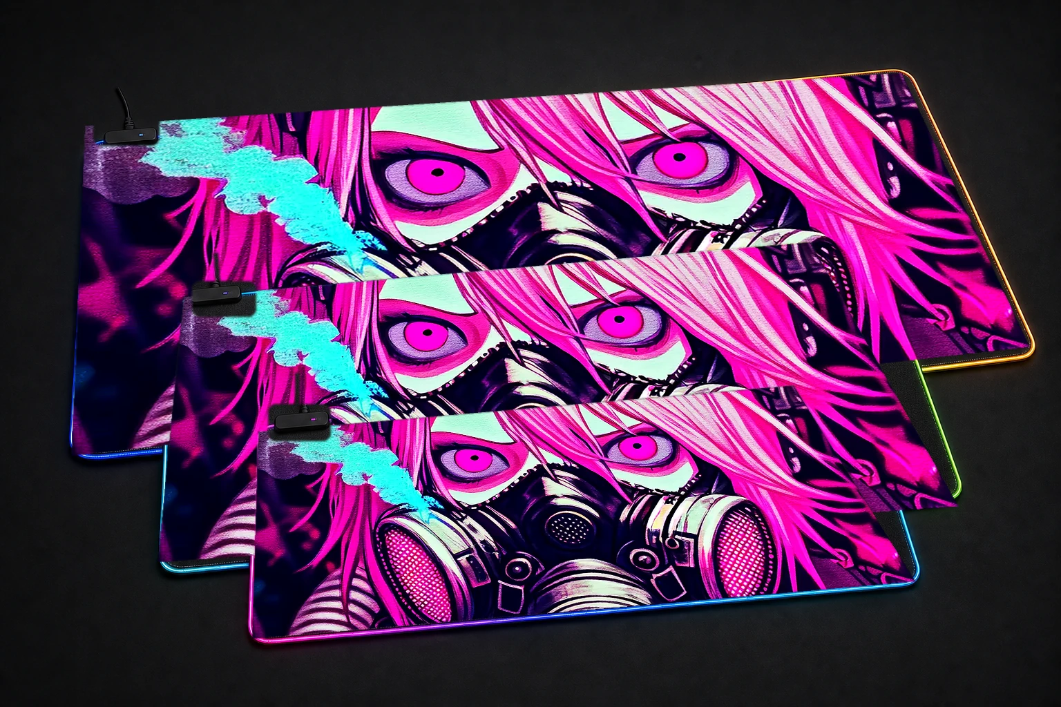 Girl In Art Style RGB Desk Mat three-size comparison