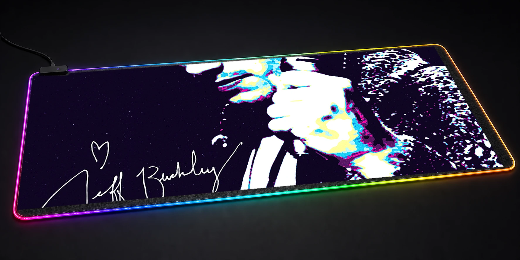 Jeff Buckley Portrait with Signature RGB Desk Mat RGB desk mat