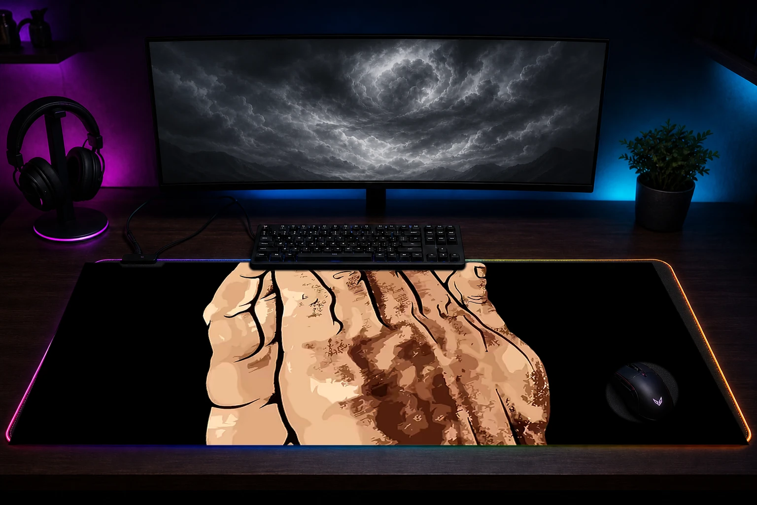 You Are Blessed RGB Desk Mat immersive setup scene