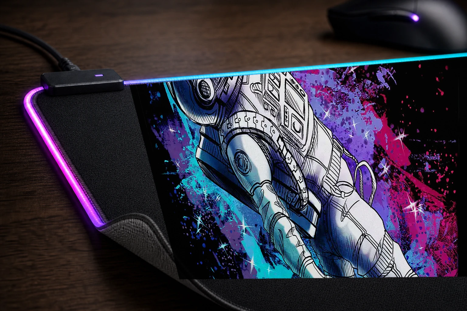 Space is Wild RGB Desk Mat controller and material detail