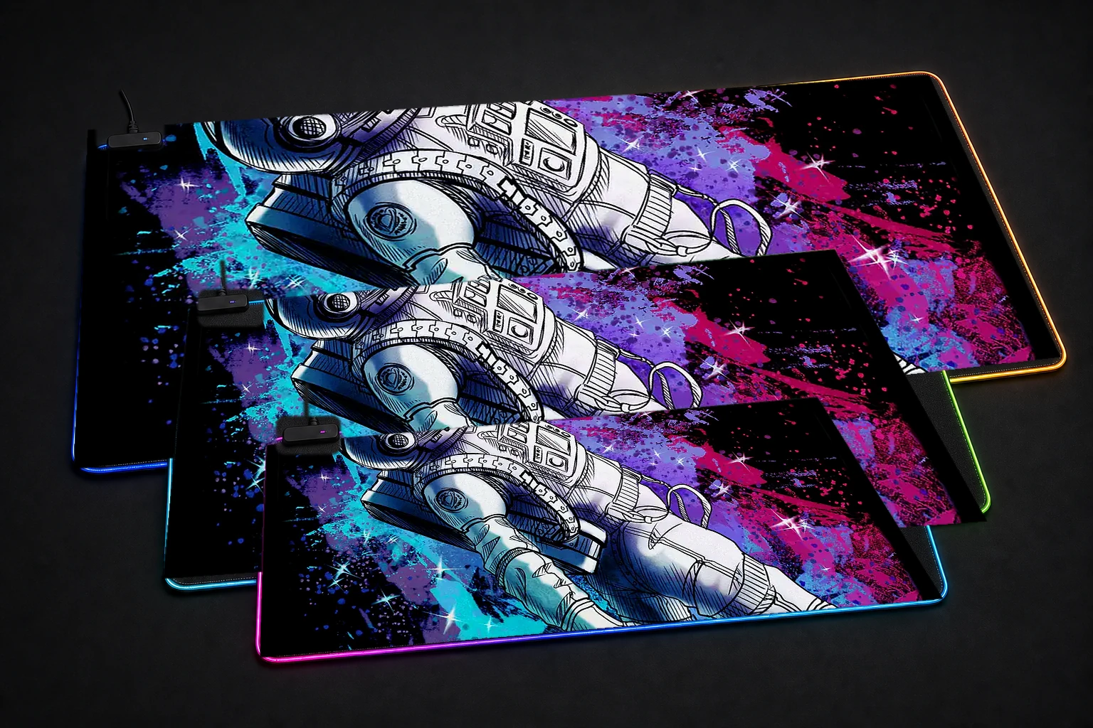 Space is Wild RGB Desk Mat three-size comparison