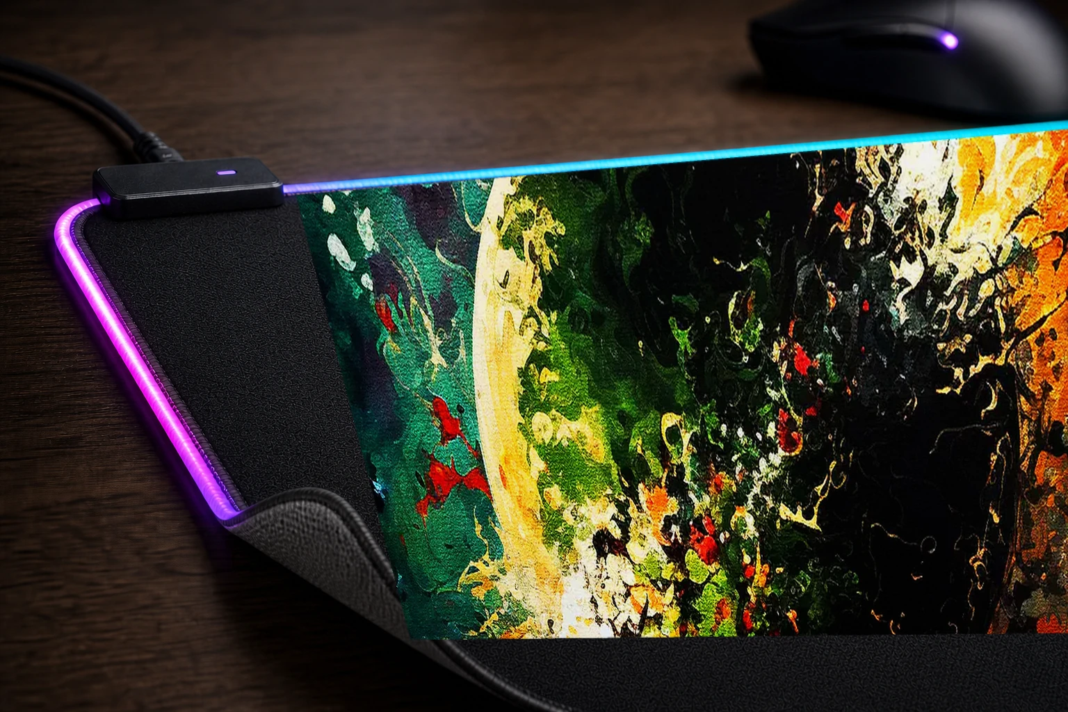 Star cosmos expressive oil RGB Desk Mat controller and material detail