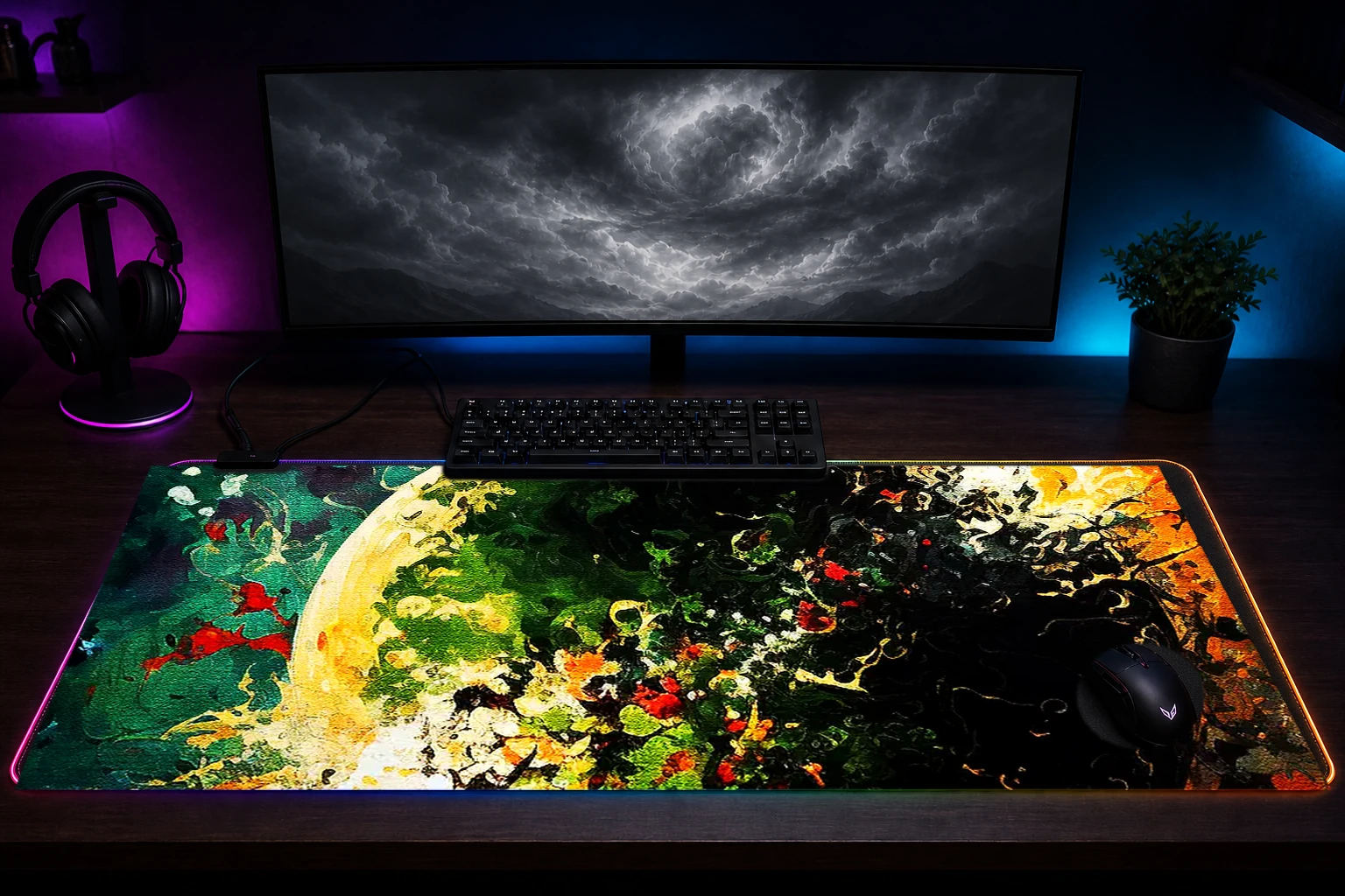 Star cosmos expressive oil RGB Desk Mat immersive setup scene