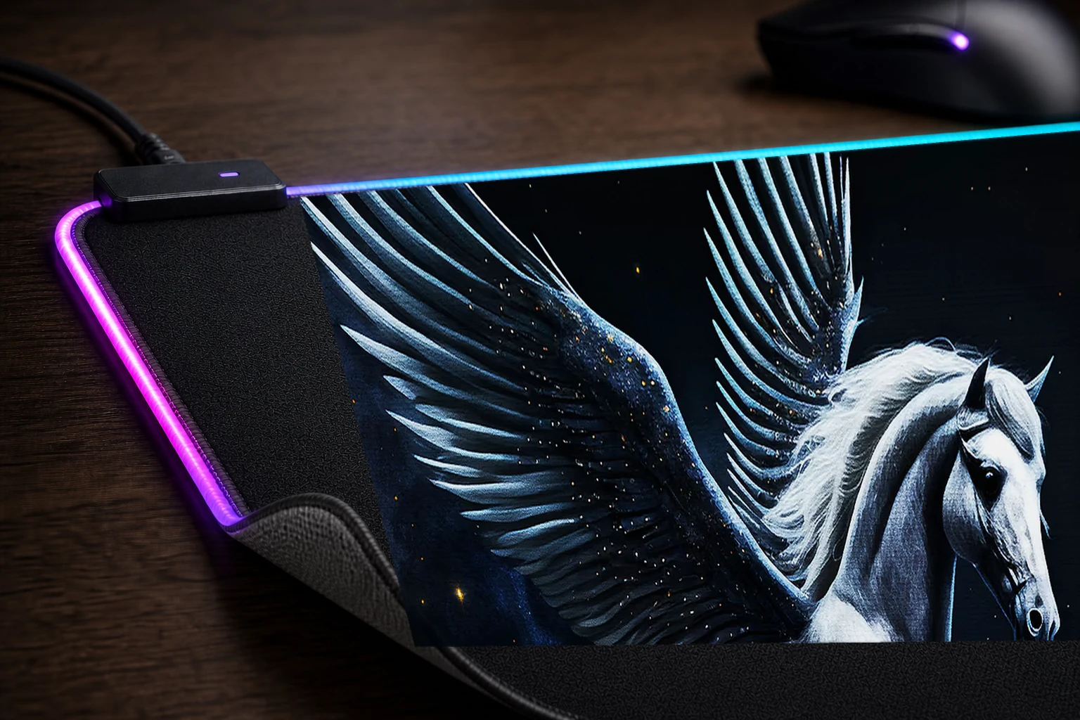 Mystic Dark Horse RGB Desk Mat controller and material detail