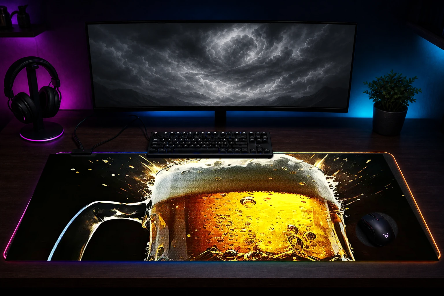 Cheers with you RGB Desk Mat immersive setup scene