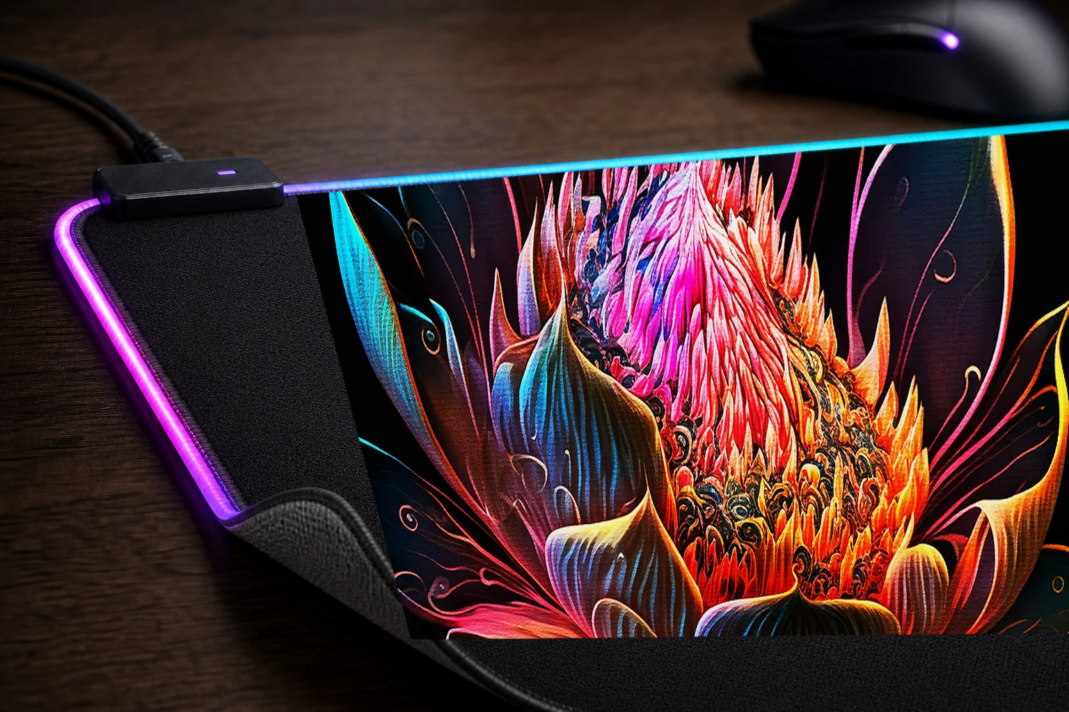 Lotus flower new art RGB Desk Mat controller and material detail