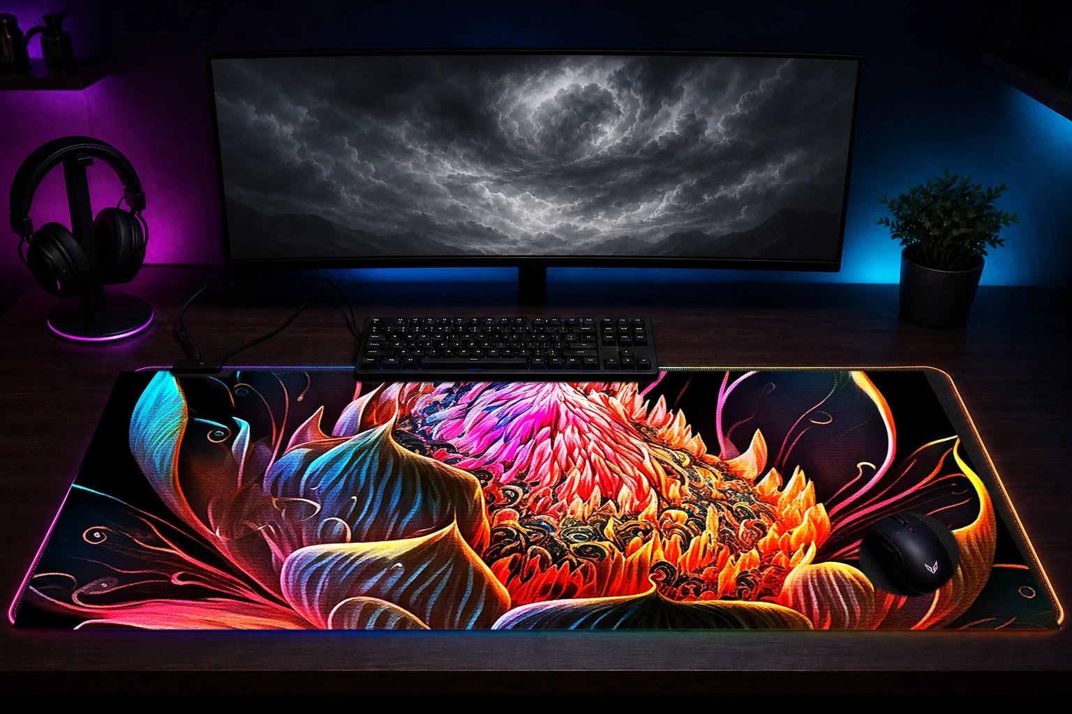 Lotus flower new art RGB Desk Mat immersive setup scene