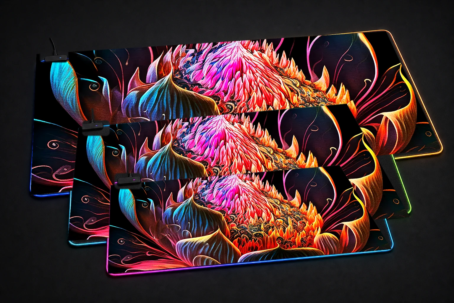 Lotus flower new art RGB Desk Mat three-size comparison