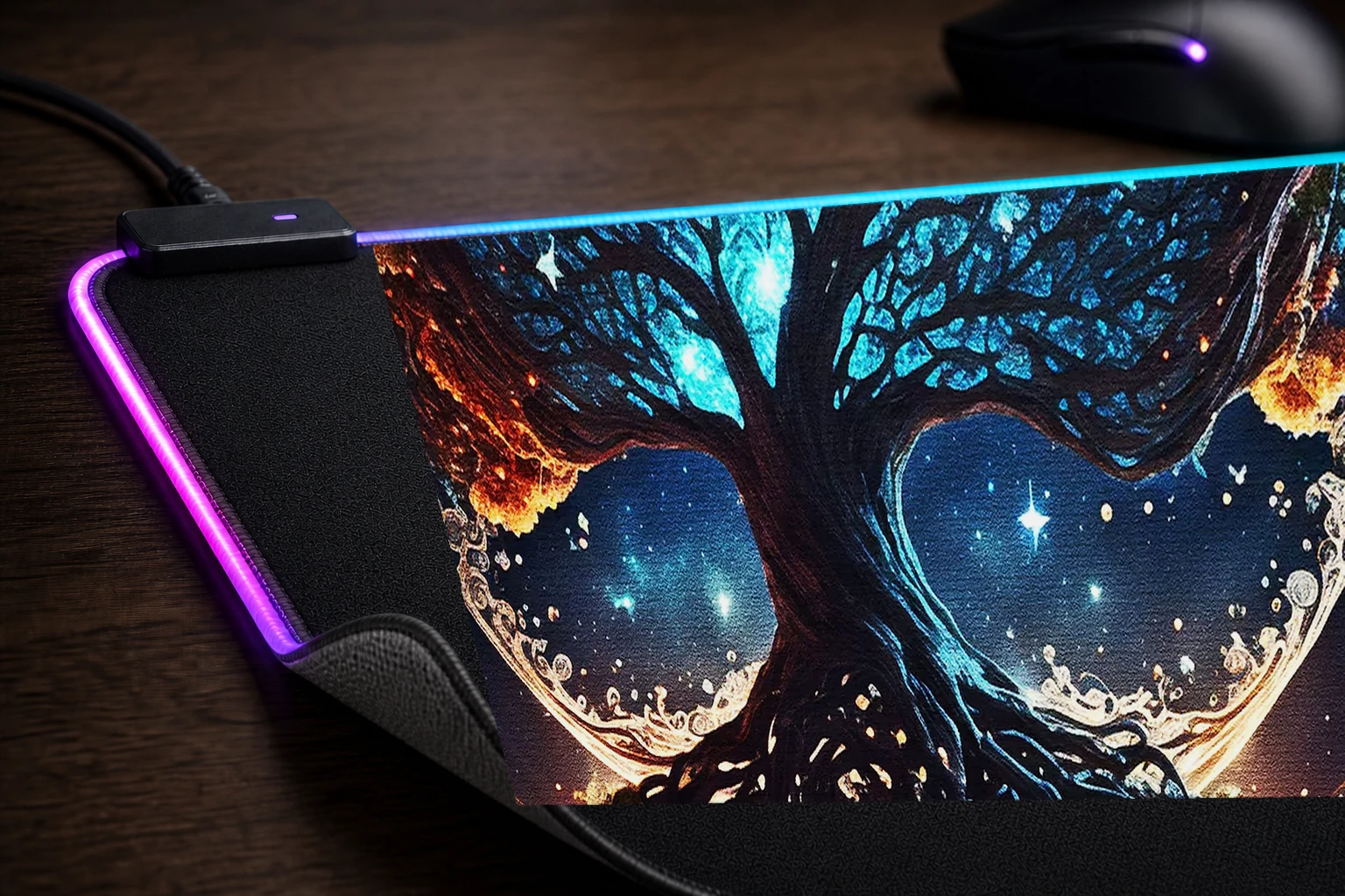 The universal tree of life RGB Desk Mat controller and material detail
