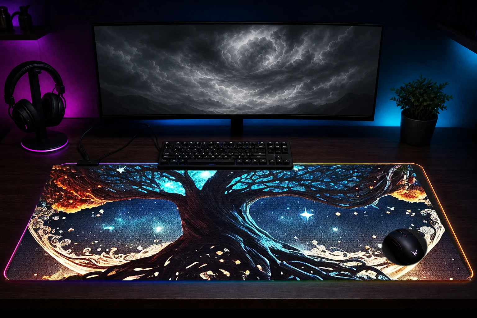 The universal tree of life RGB Desk Mat immersive setup scene