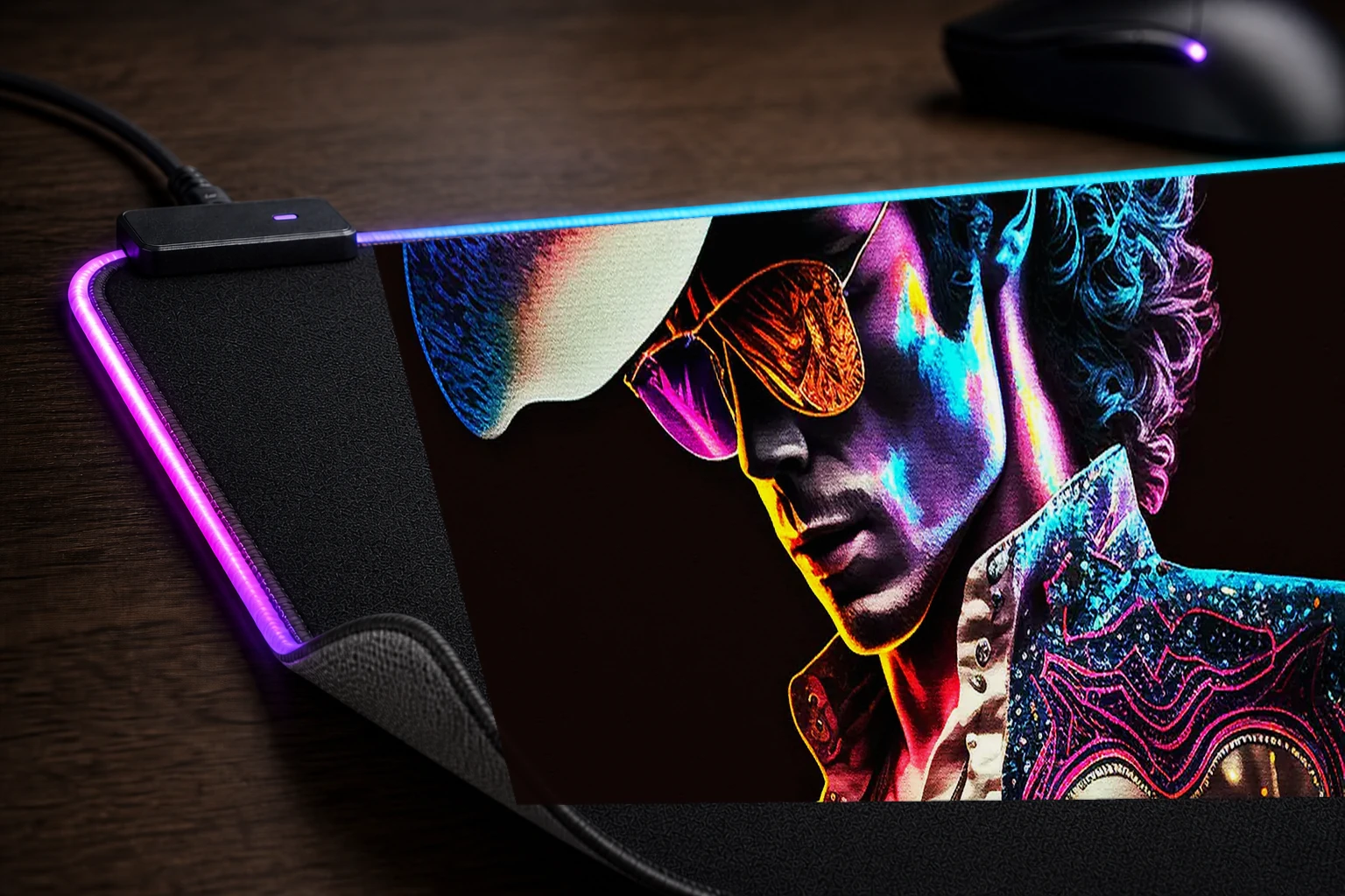 Disco cowboy art RGB Desk Mat controller and material detail