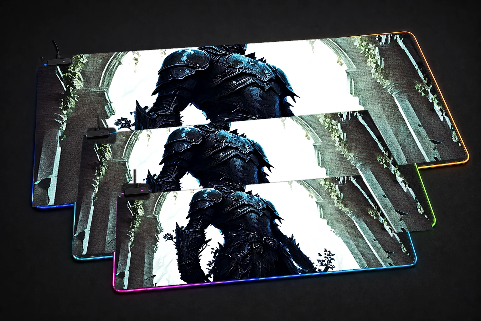 Knight Sword RGB Desk Mat three-size comparison