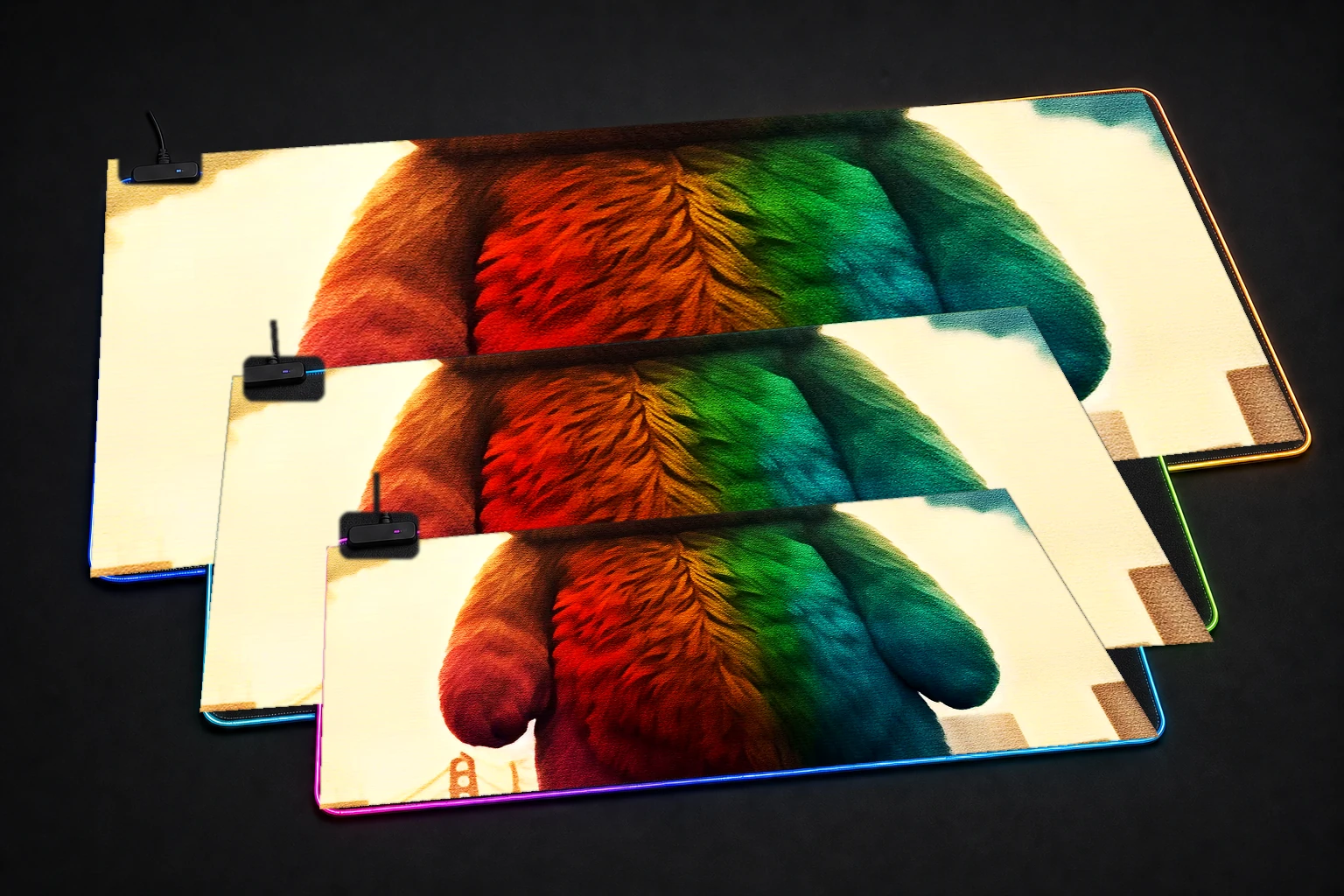 Teddy Bear RGB Desk Mat three-size comparison