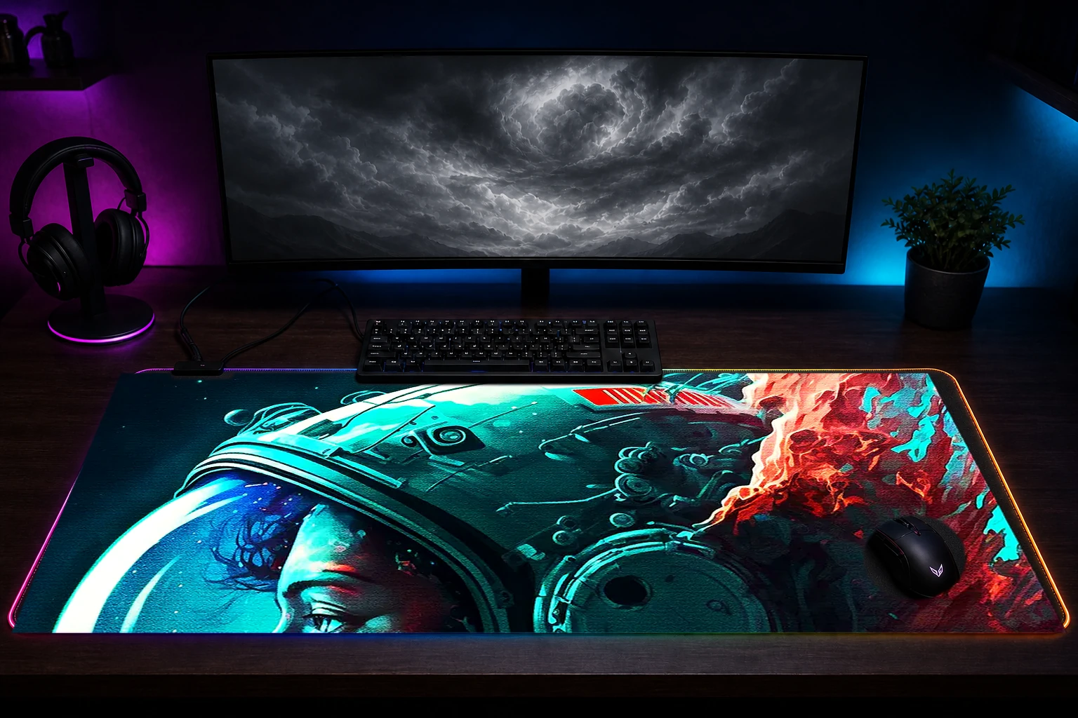 Astronaut Life In Space RGB Desk Mat immersive setup scene