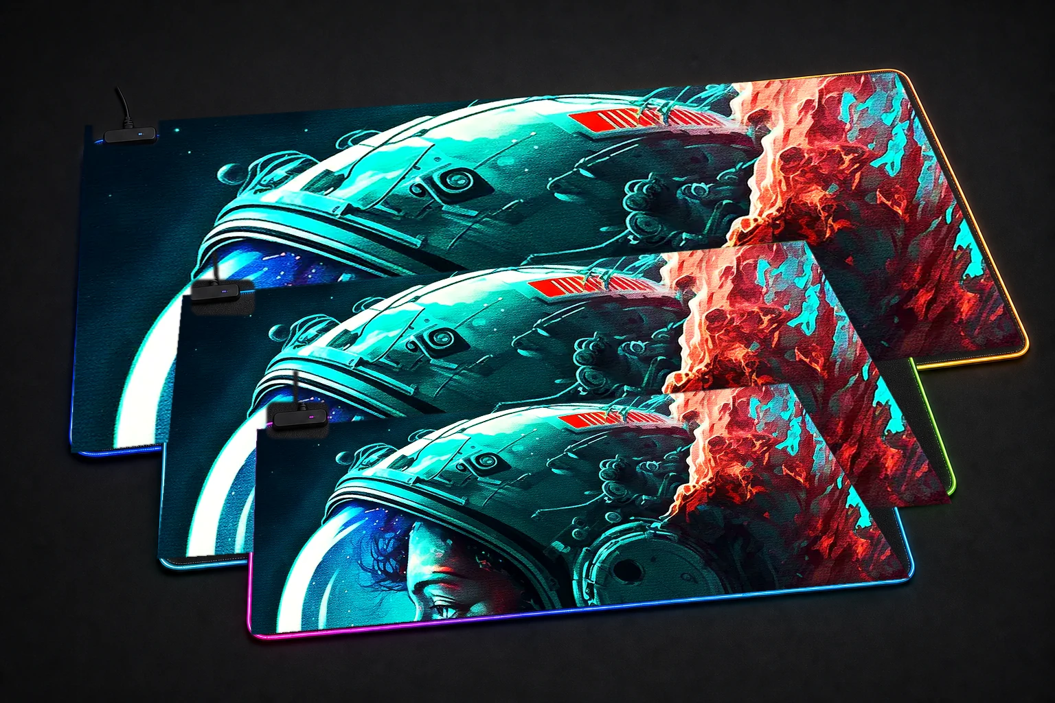 Astronaut Life In Space RGB Desk Mat three-size comparison