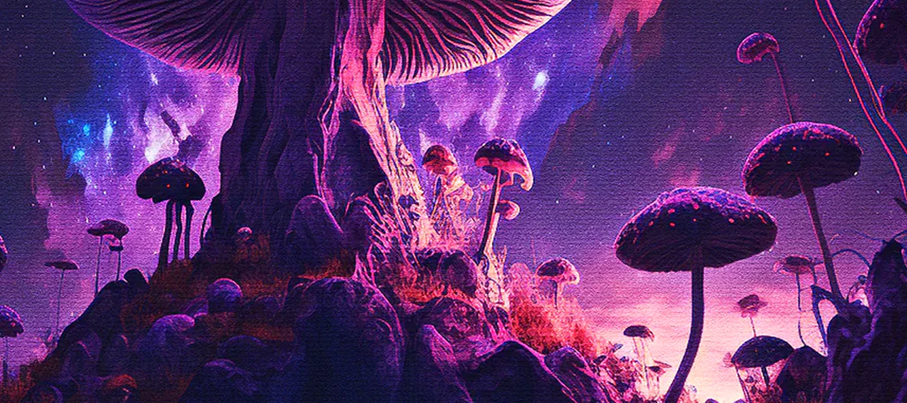 Space Forest Mushroom RGB Desk Mat full-width design preview
