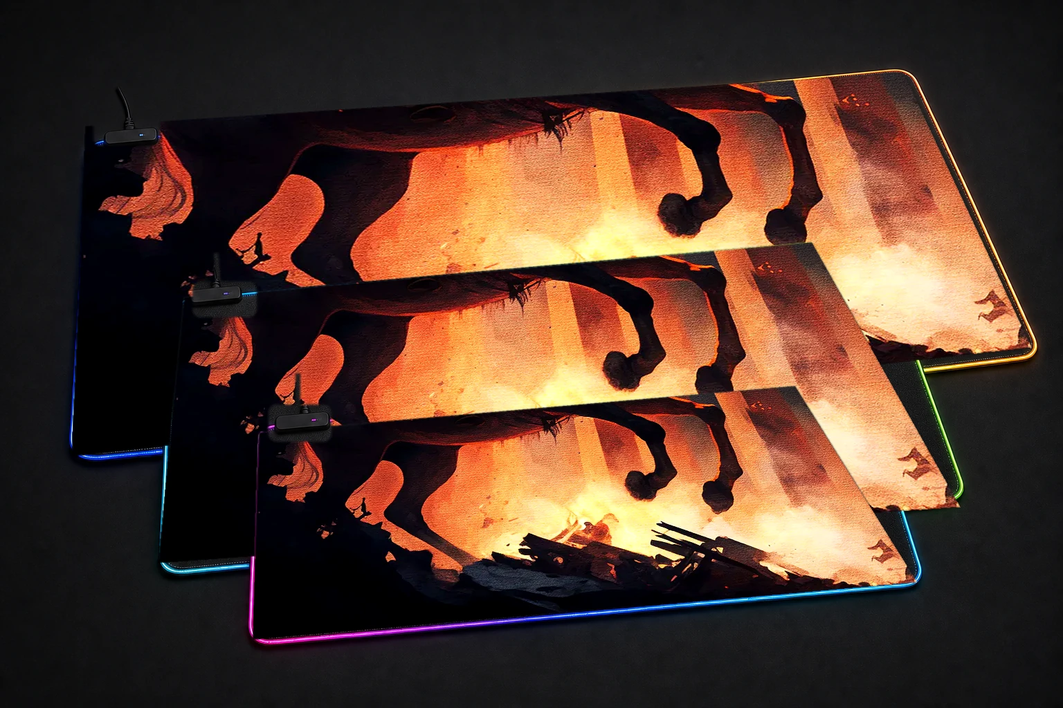 Cavalry in war RGB Desk Mat three-size comparison