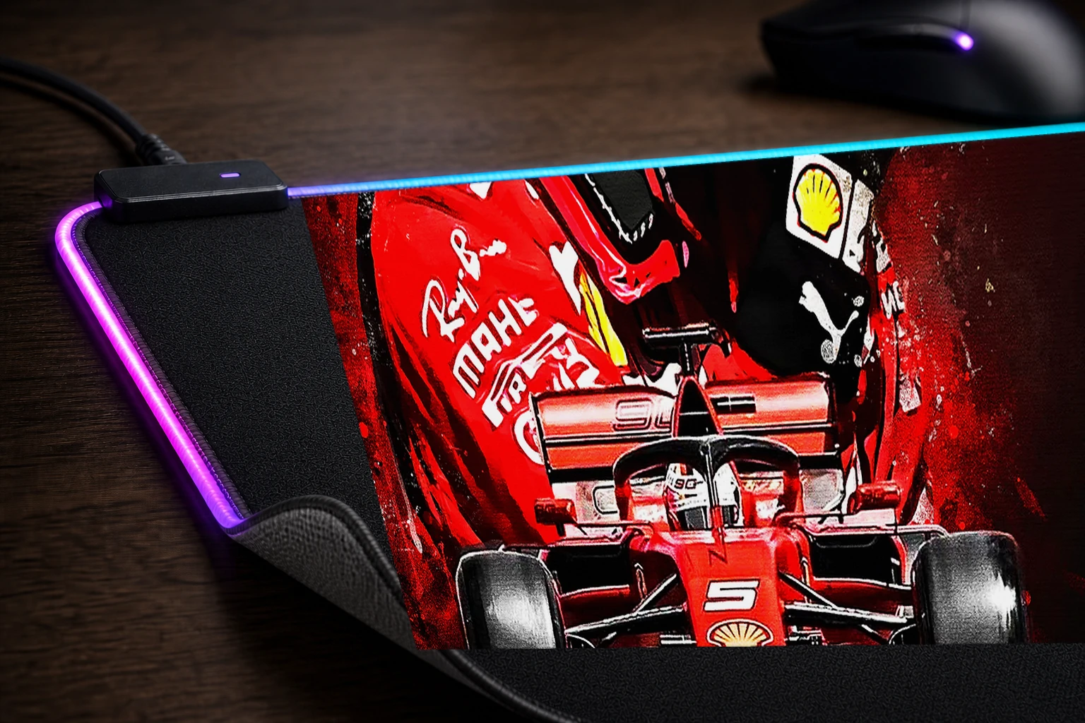 Splatter Drive Sebastian RGB Desk Mat controller and material detail