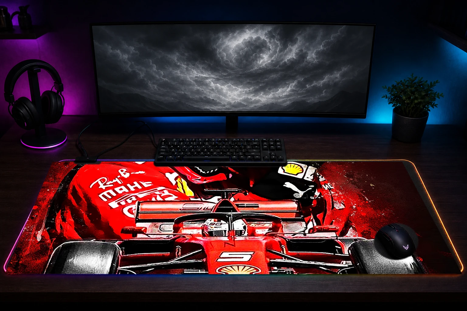 Splatter Drive Sebastian RGB Desk Mat immersive setup scene
