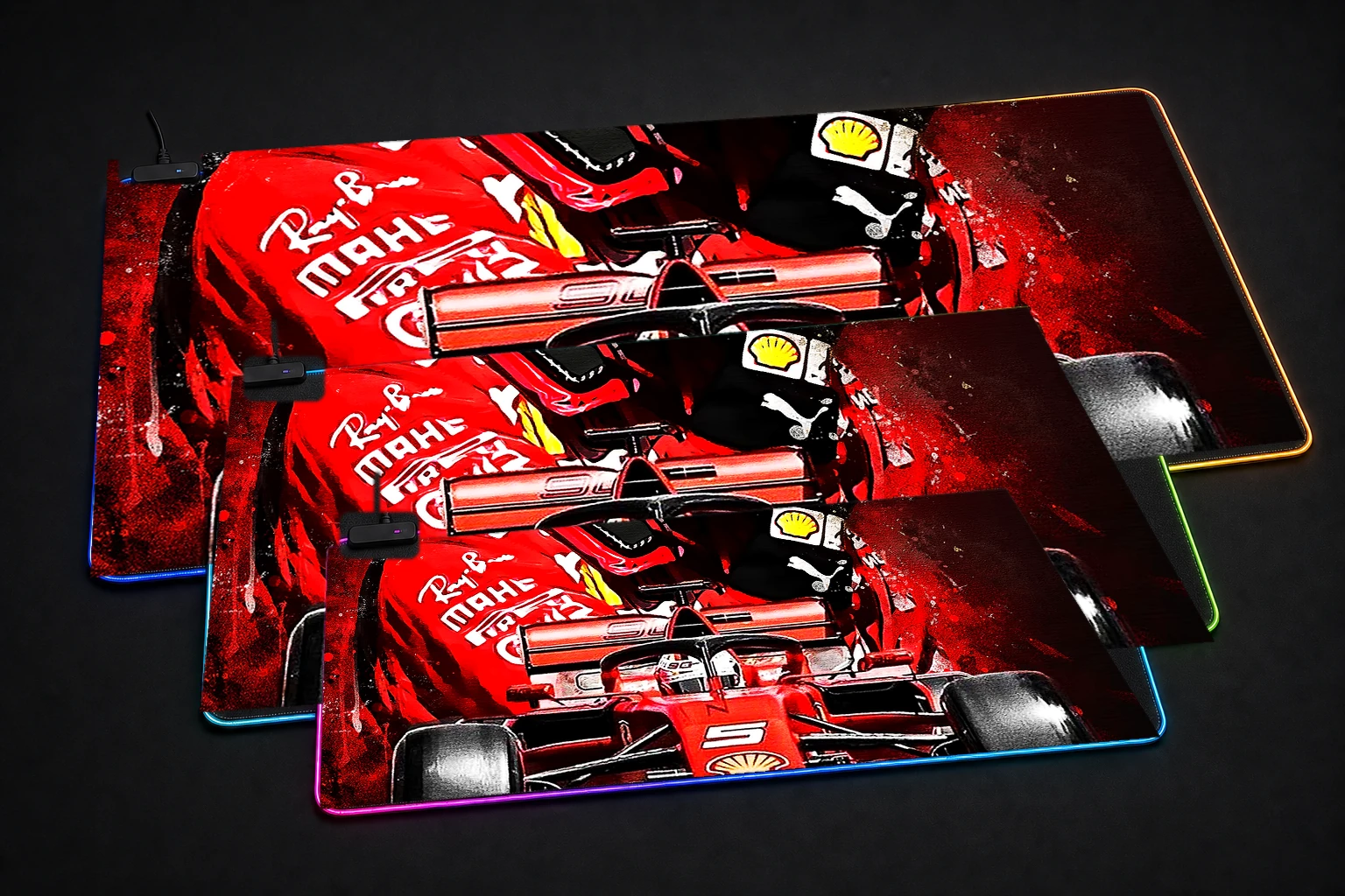 Splatter Drive Sebastian RGB Desk Mat three-size comparison