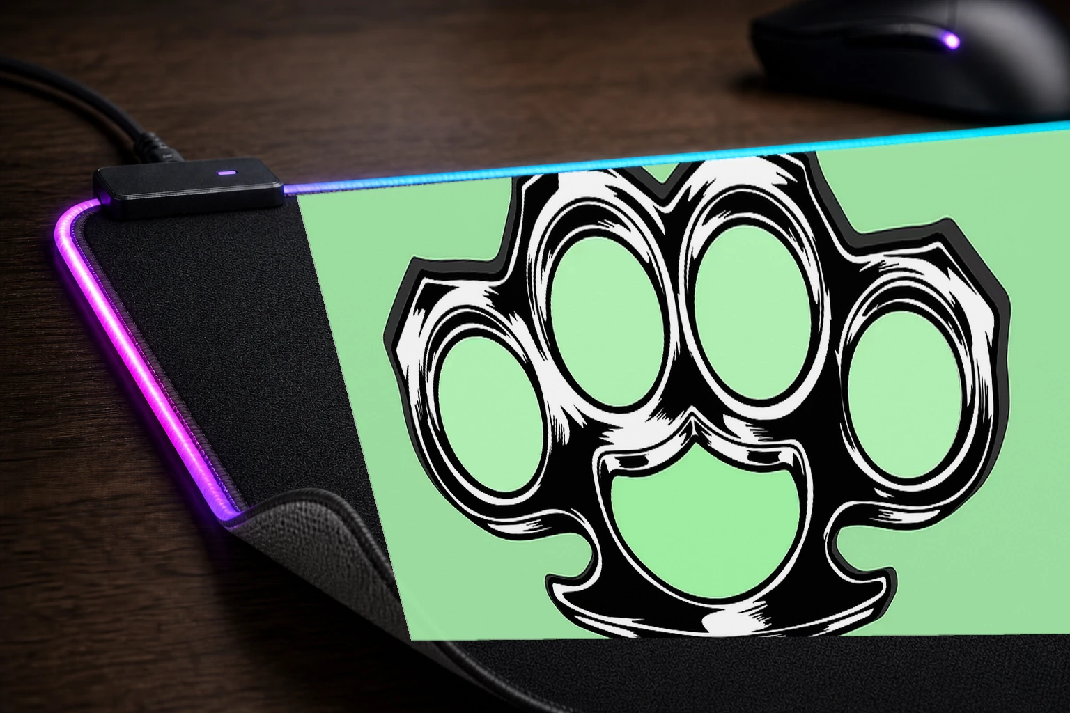 Quote Knuckle Duster Best Selling RGB Desk Mat controller and material detail