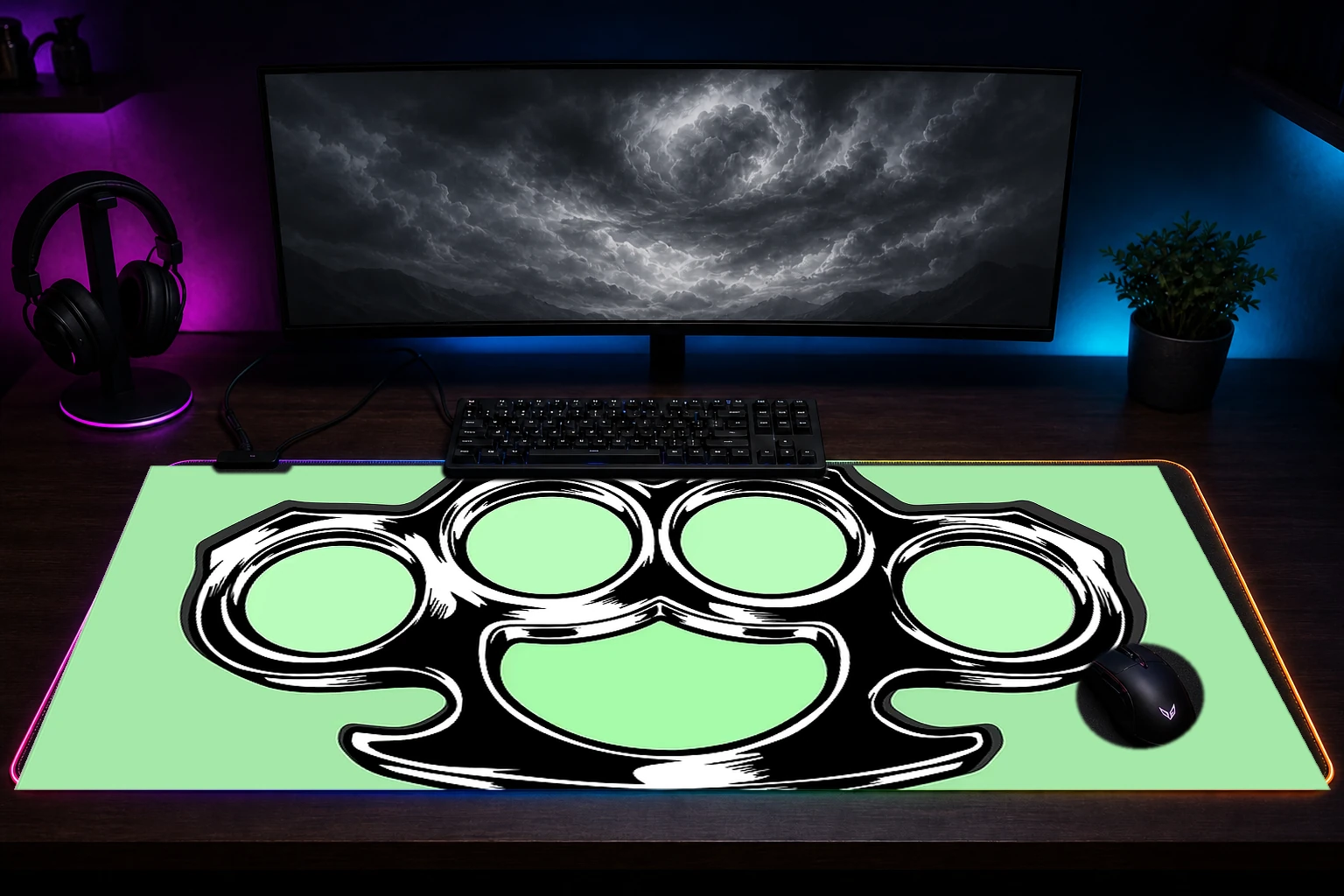 Quote Knuckle Duster Best Selling RGB Desk Mat immersive setup scene