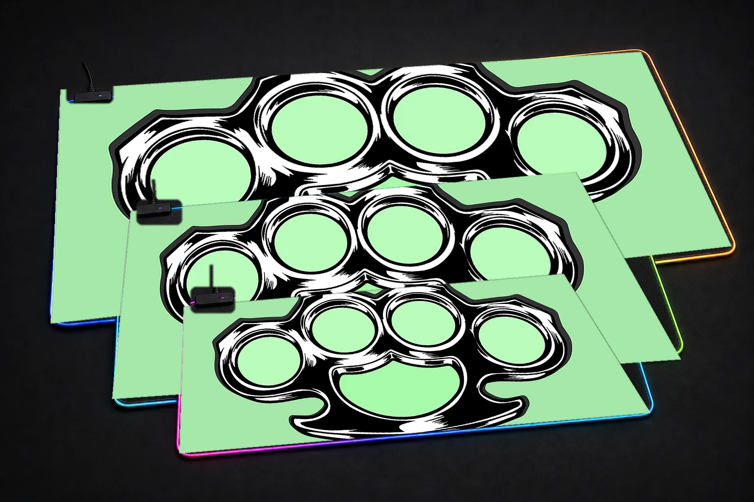 Quote Knuckle Duster Best Selling RGB Desk Mat three-size comparison